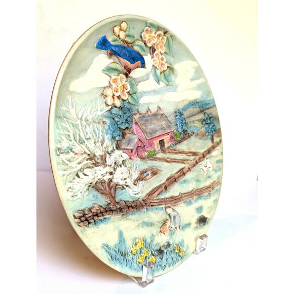 Byron Molds 3D Ceramic Wall Hanging Plate – Vintage 1980 Cottagecore Farm Scene - Picture 5 of 10